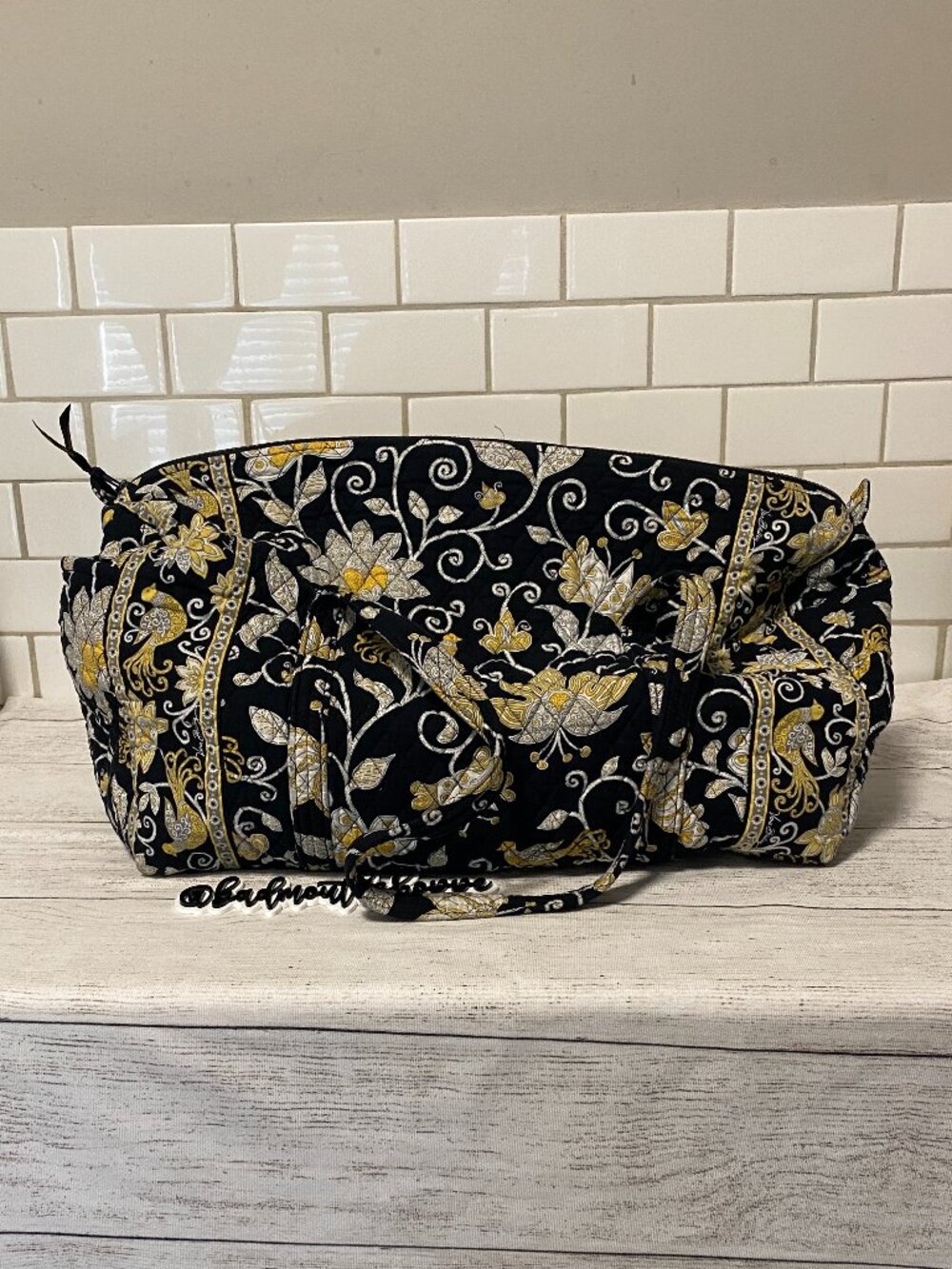 Vintage Vera Bradley Black Yellow Bird Quilted XL Duffle Bag